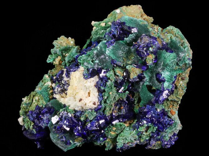 Sparkling Azurite Crystal Cluster with Malachite - Laos #69714